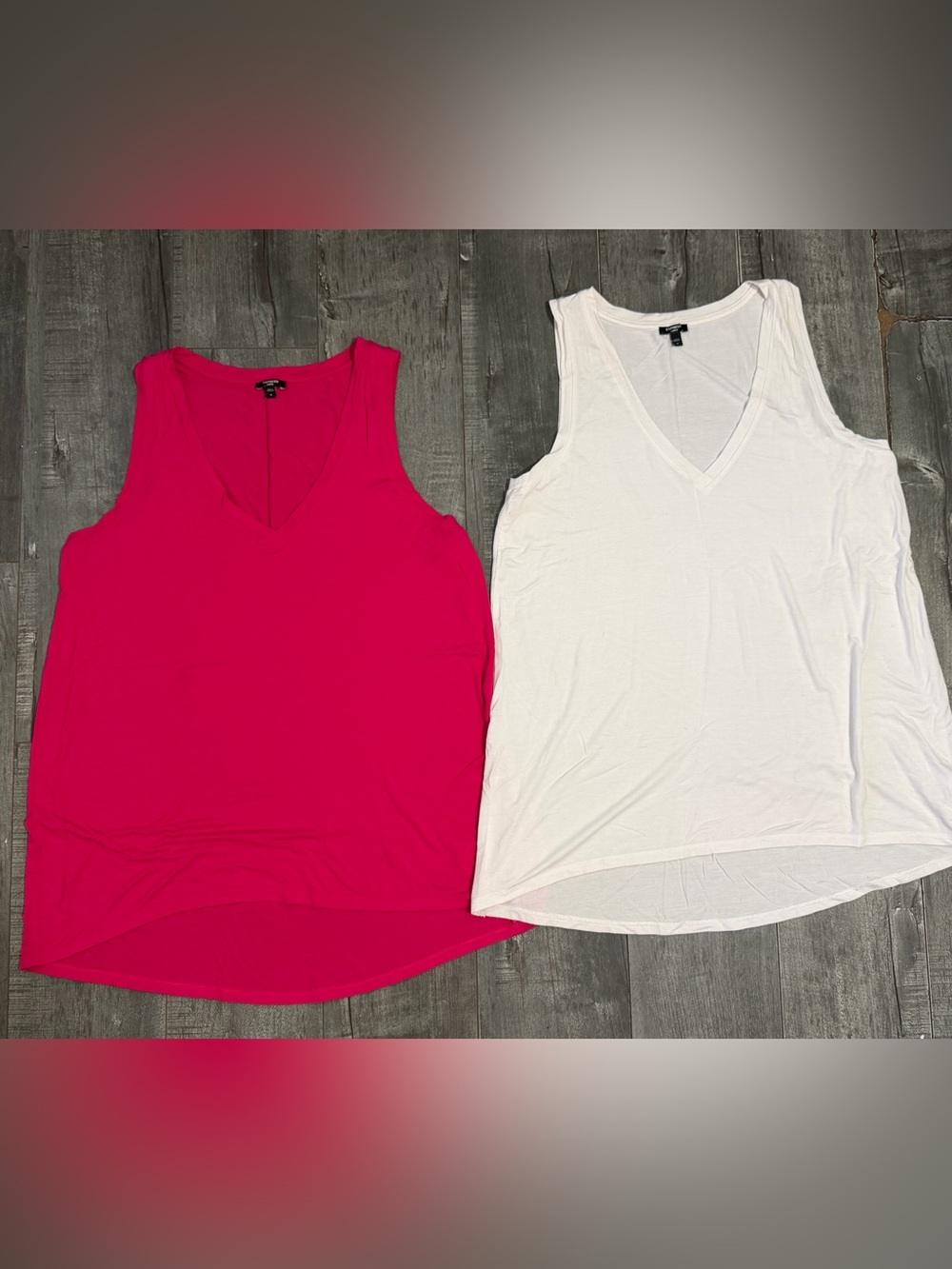 Express Hot Pink and White V-Neck Tank Tops Duo